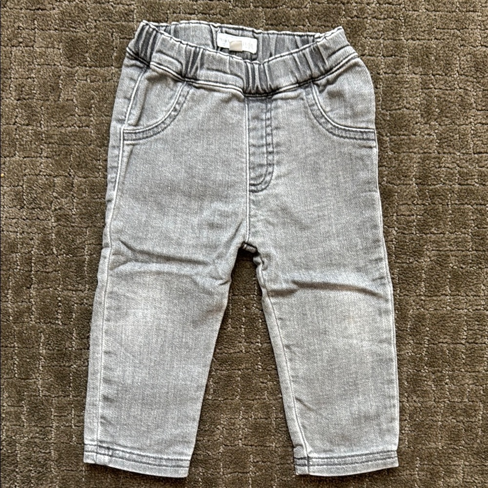 Gray Straight-Leg Elastic Waist Jeggings